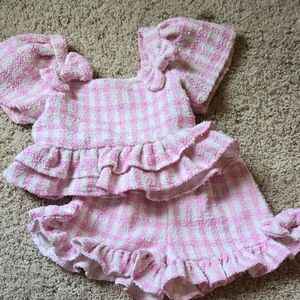 Pink Gingham Kids Ruffle Outfit